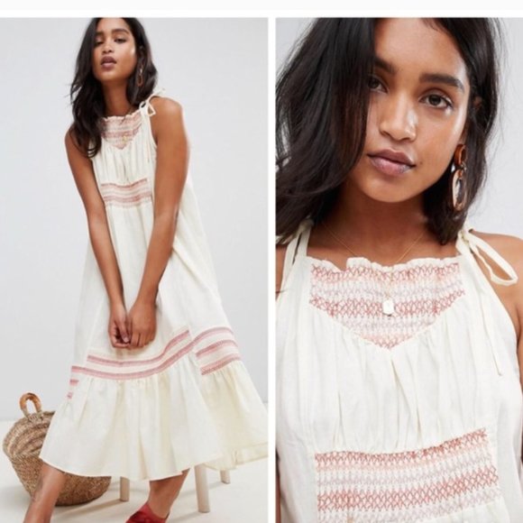Free People Another Love Embroidered Linen Midi Dress, Size L, NWT - Picture 5 of 12